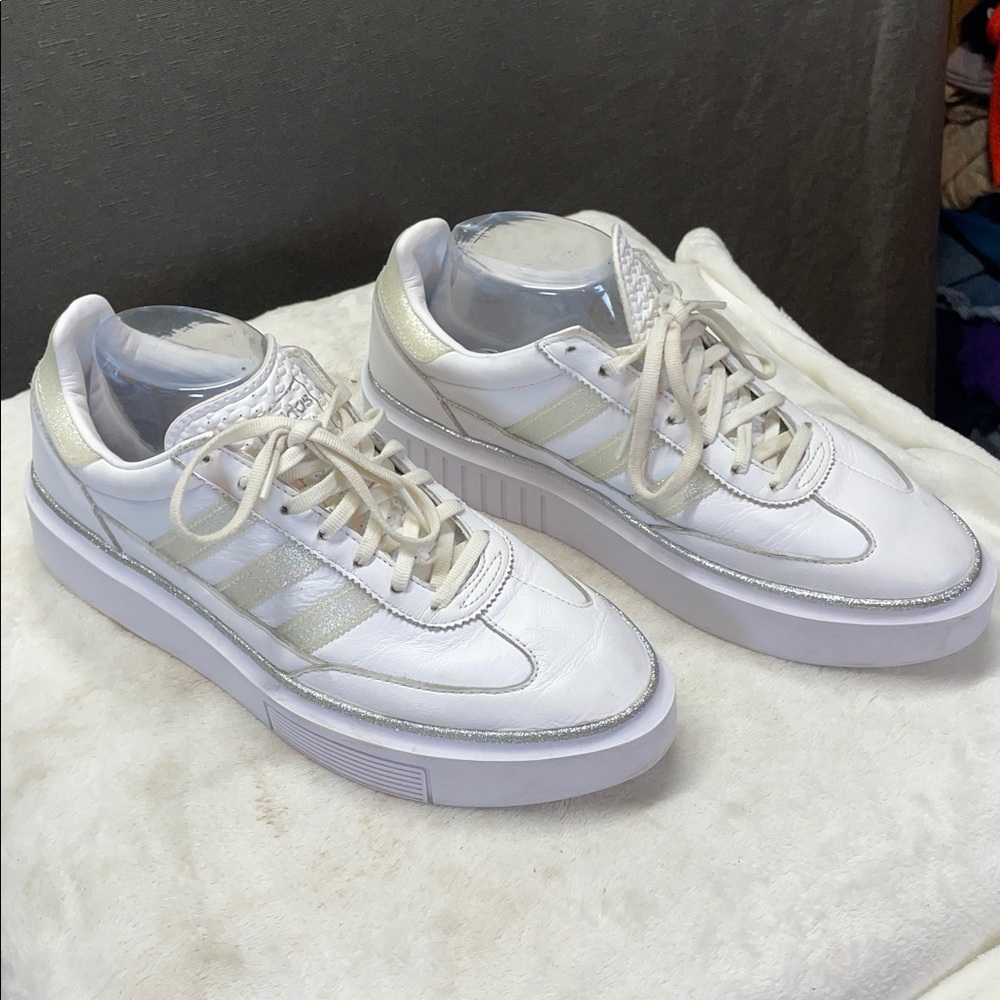 Adidas White and Silver Textured Sneakers